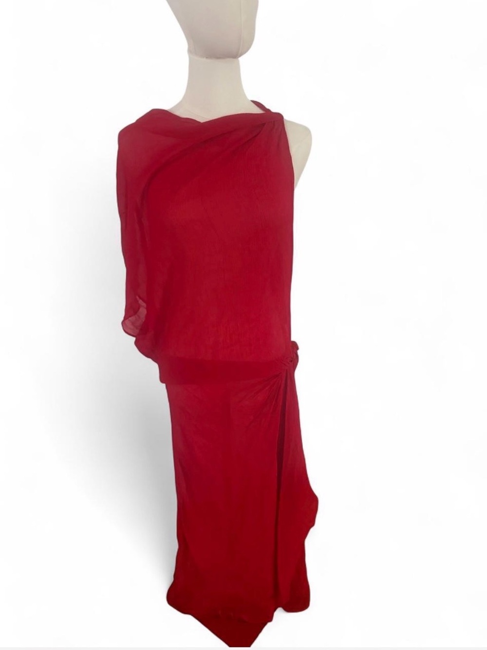 Elegant Red Draped Maxi Dress